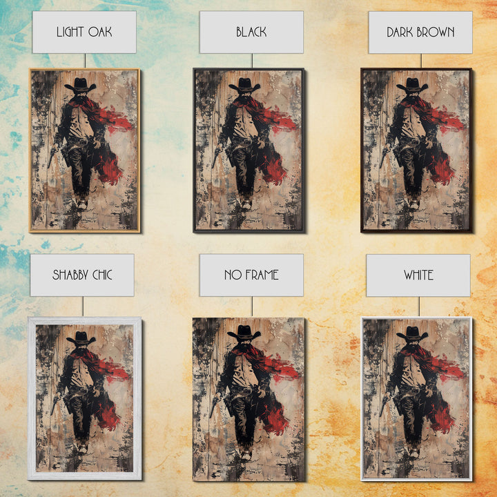 Cowboy with Red Scarf Art Print - Framed Canvas Western Wall Art, Rustic Cowboy Decor for Living Room, Vintage Western Artwork, Cowboy Art