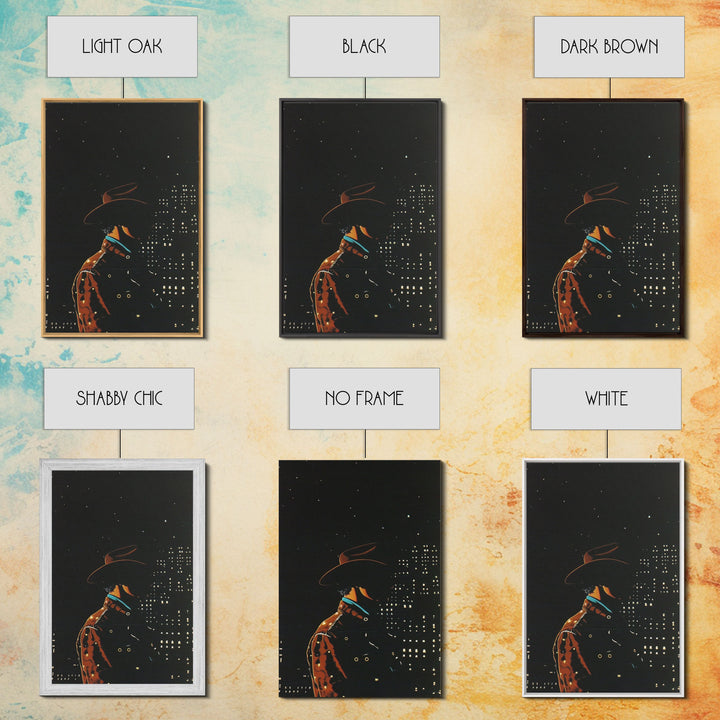 Cowboy in the City Night Print - Framed Canvas Wall Art, Urban Western Decor, City Cowboy Artwork for Living Room, Modern Western Art