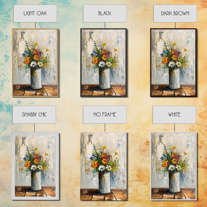 Modern Abstract Flower Vase Art - Framed Canvas Print, Colorful Floral Decor for Living Room, Contemporary Flower Artwork, Bright Home Decor