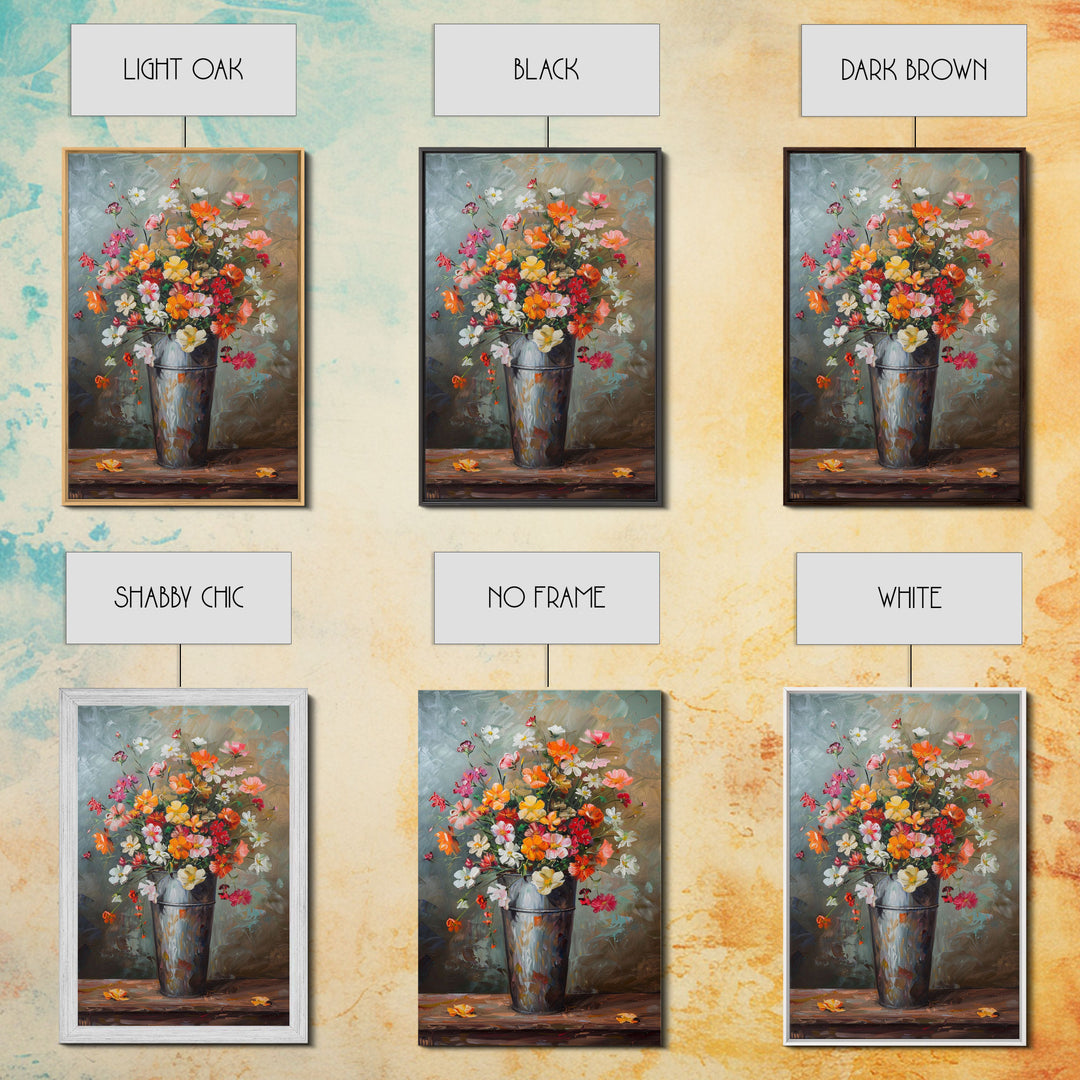 Elegant Floral Vase Art with Soft Colors - Framed Canvas Print, Pastel Flower Decor for Living Room, Light Floral Artwork, Romantic Wall Art