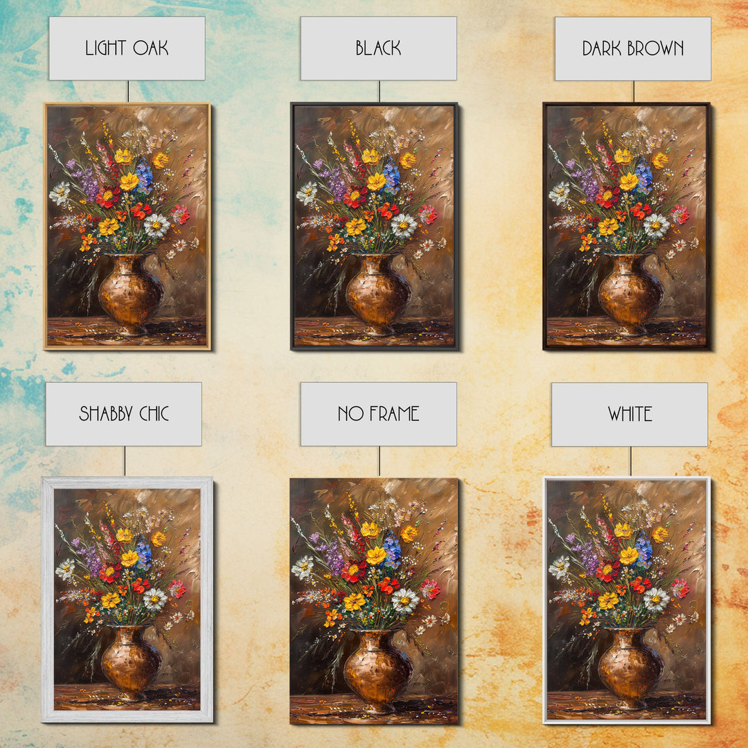 Lush Floral Arrangement in Vase Art - Framed Canvas Print, Colorful Flower Decor for Living Room, Bright Botanical Artwork, Nature Wall Art