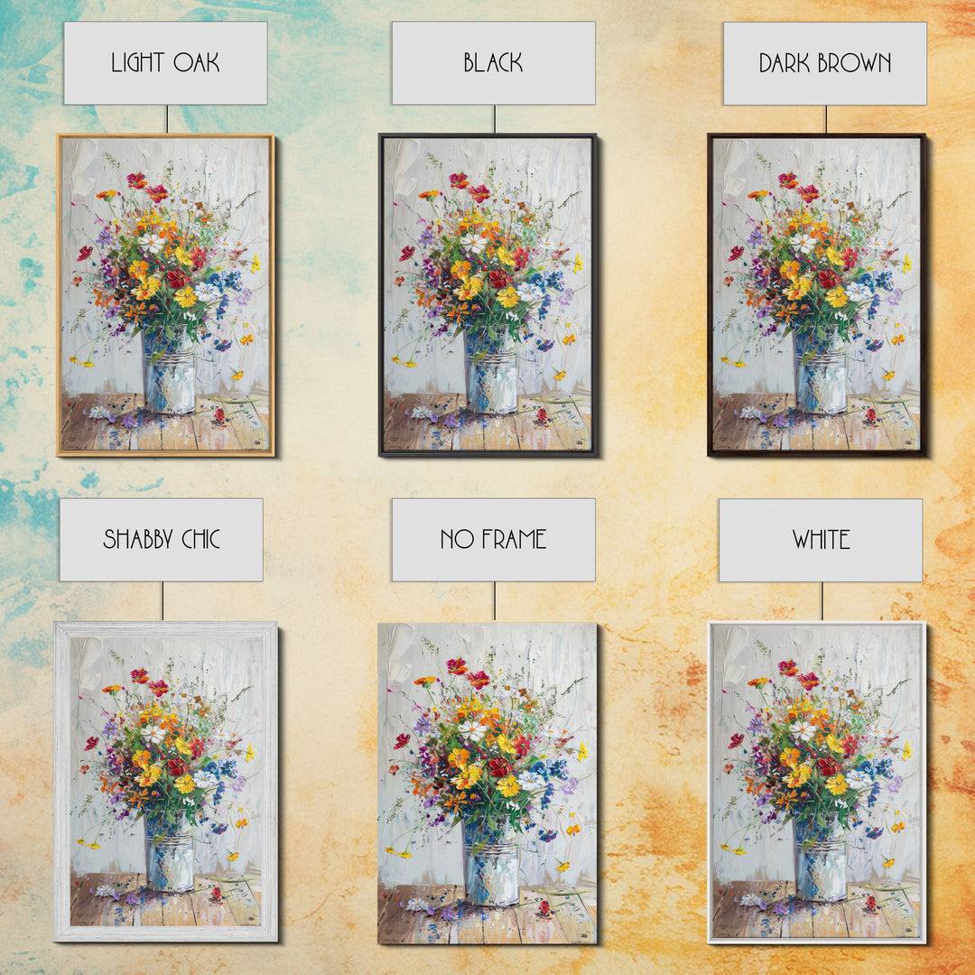 Delicate Flower Vase Art with Light Colors - Framed Canvas Print, Soft Floral Decor for Living Room, Gentle Botanical Artwork, Pastel Wall A