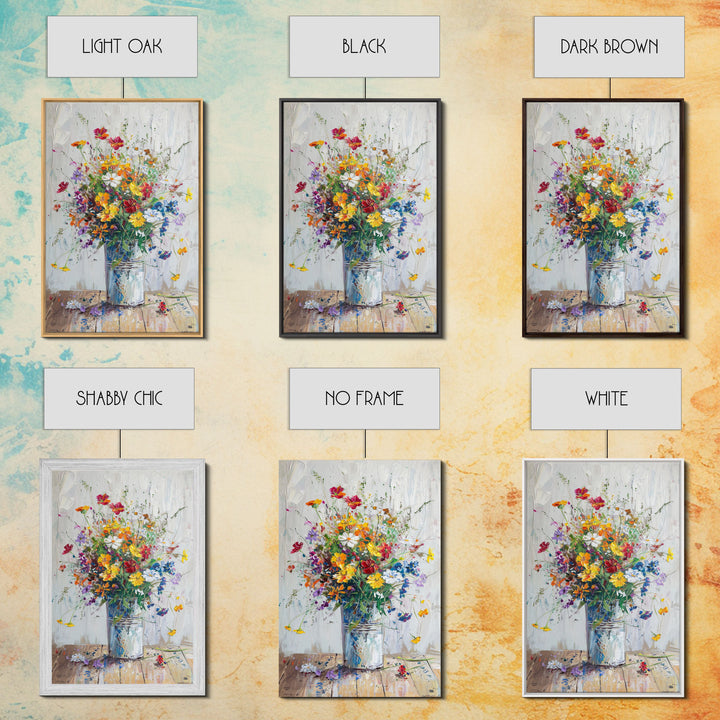 Delicate Flower Vase Art with Light Colors - Framed Canvas Print, Soft Floral Decor for Living Room, Gentle Botanical Artwork, Pastel Wall A