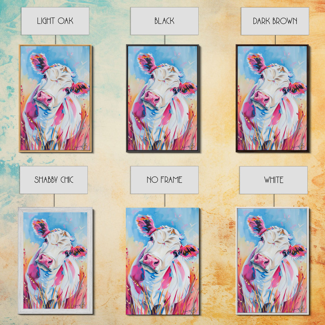 Whimsical Colorful Cow Portrait - Modern Farmhouse Wall Art, Vibrant Animal Painting, Living Room Decor, Cute Cow Canvas Print