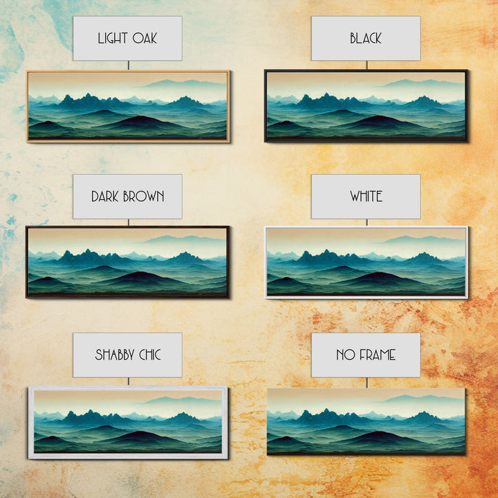 Emerald Green Rolling Hills and Mountains, Landscape Art, Ready To Hang Canvas Print, Framed Wall Art