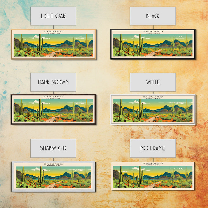 Saguaro  National Park Panoramic Arizona Travel Art, National Park Print, Minimalist Travel Art, Subdued Watercolor Painting Panoramic