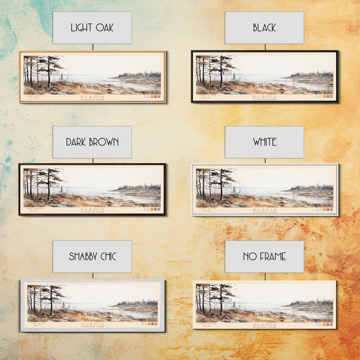 Acadia National Park Panoramic Maine Travel Art, National Park Print, Minimalist Travel Art, Subdued Watercolor Painting Panoramic