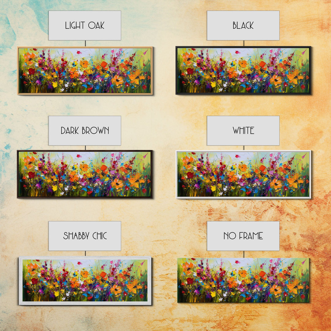 Panoramic Wildflowers Canvas Print, Beautiful Ultra-Wide Wall Art, Original Flower Painting, Floral Art, Botantical Wall Art, Oil Painting