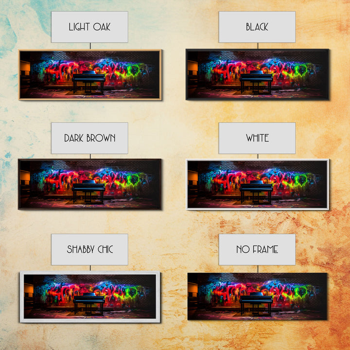 Limited Edition Graffiti Covered Piano Street Art Framed Canvas Print, Premium Graffiti Street Art Wall Decor, Extra Large Wall Art