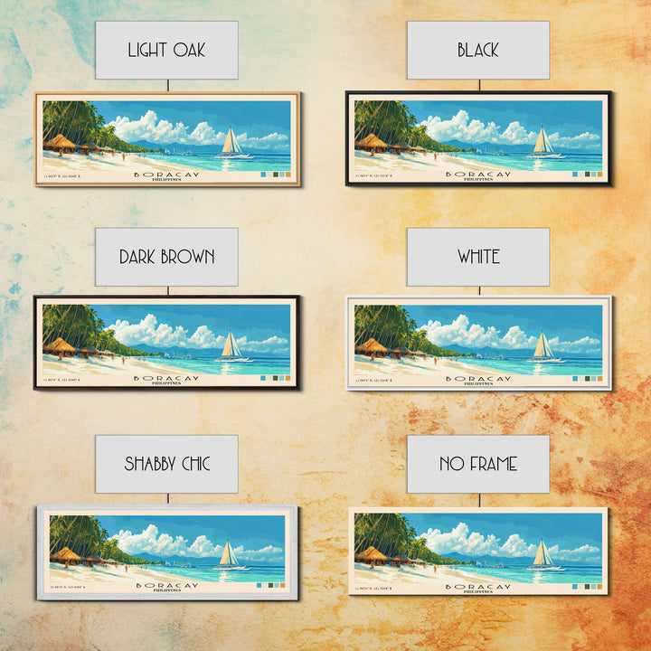 Boracay, Philippines Panoramic Print, Vacation Gift, Philippines Wall Art, Beach Painting, Beach Decor, Large Wall Art, Wood Frame Art