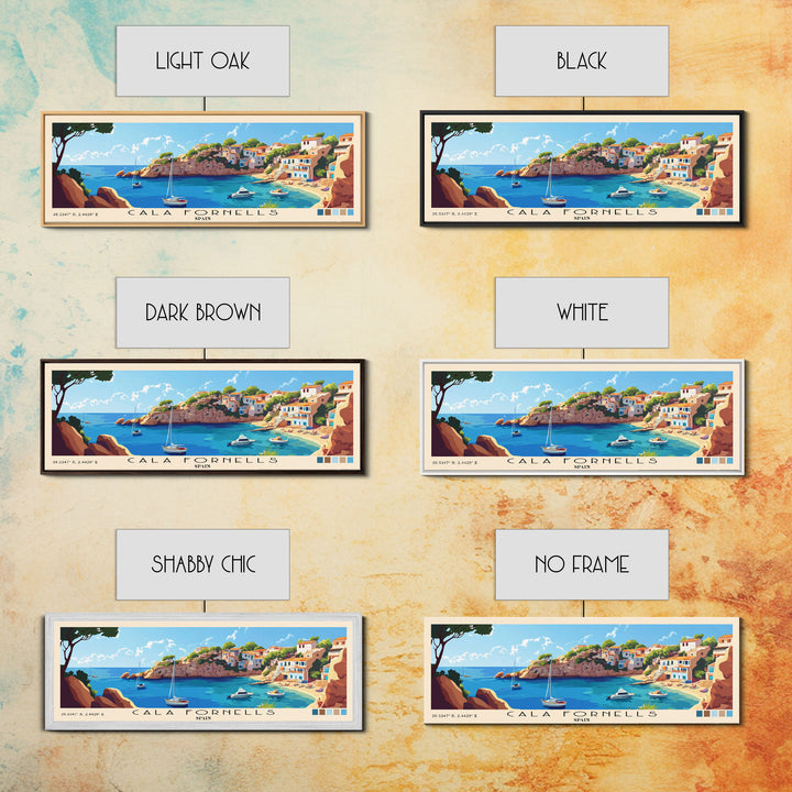 Cala Fornells, Spain Panoramic Beach Print, Vacation Gift, Spain Wall Art, Framed Canvas Print, Framed Beach Painting