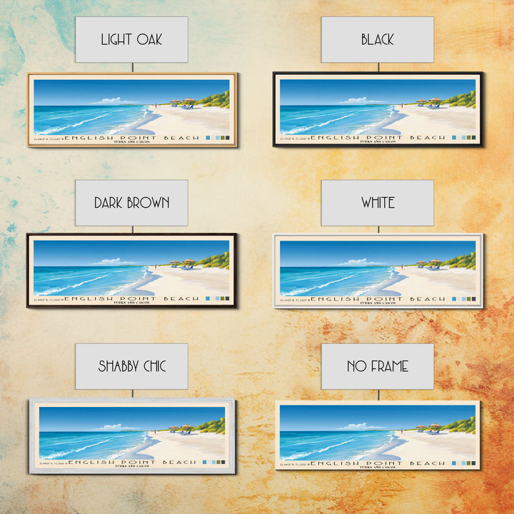 English Point Beach, Turks and Caicos Panoramic Beach Print, Vacation Gift, Turks and Caicos Wall Art, Framed Canvas Print, Framed Beach Painting