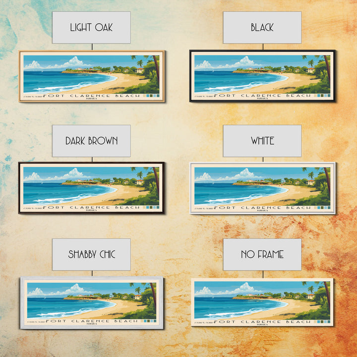 Fort Clarence Beach, Jamaica Panoramic Print, Vacation Gift, Jamaica Wall Art, Beach Painting, Beach Decor, Large Wall Art, Wood Frame Art
