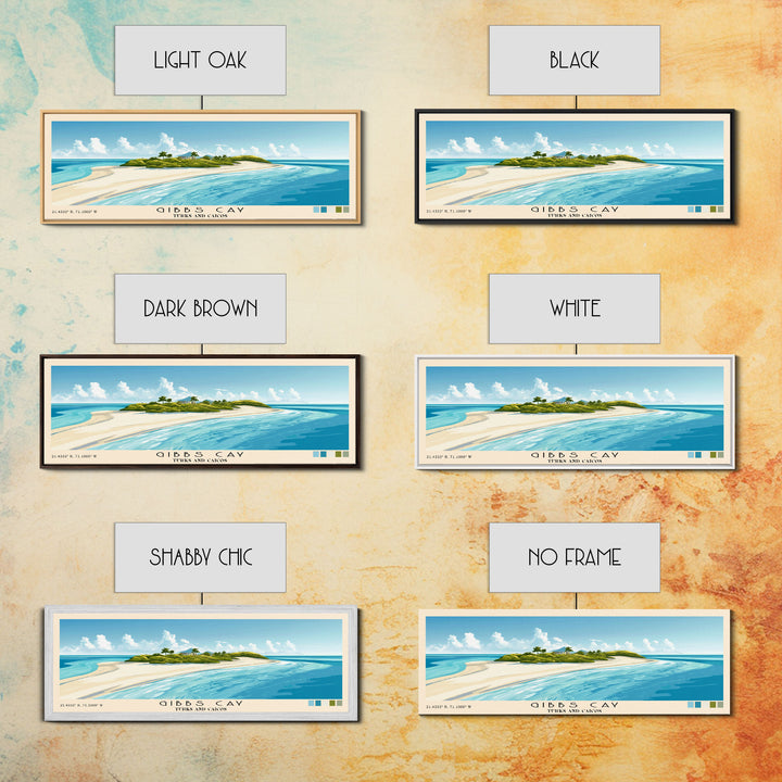 Gibbs Cay, Turks and Caicos Panoramic Print, Vacation Gift, Turks and Caicos Wall Art, Beach Painting, Beach Decor, Large Wall Art, Wood Frame Art