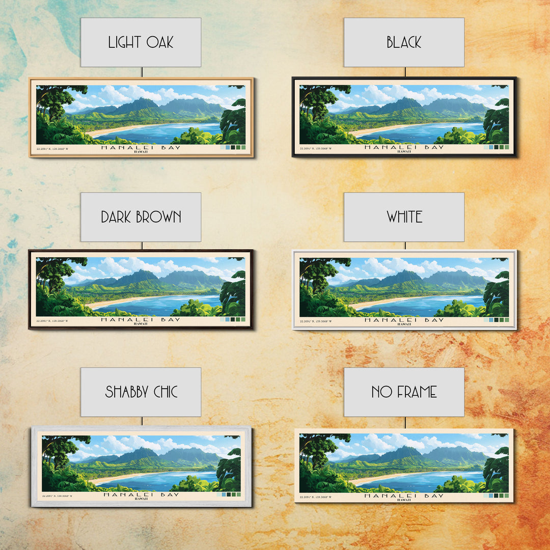 Hanalei Bay, Hawaii Panoramic Print, Vacation Gift, Hawaii Wall Art, Beach Painting, Beach Decor, Large Wall Art, Wood Frame Art