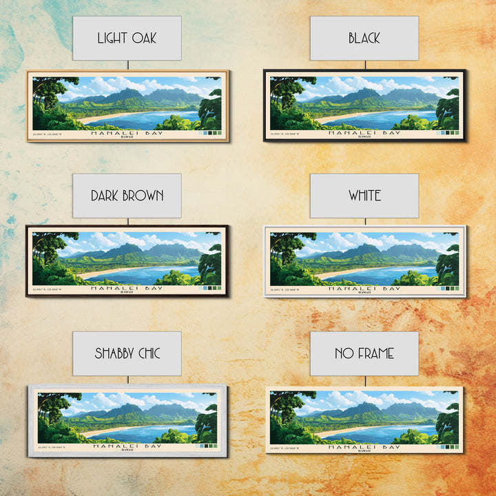 Hanalei Bay, Hawaii Panoramic Print, Vacation Gift, Hawaii Wall Art, Beach Painting, Beach Decor, Large Wall Art, Wood Frame Art