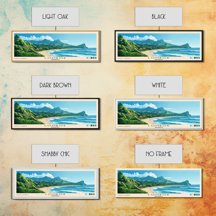 Lombok, Indonesia Panoramic Beach Print, Vacation Gift, Indonesia Wall Art, Framed Canvas Print, Framed Beach Painting