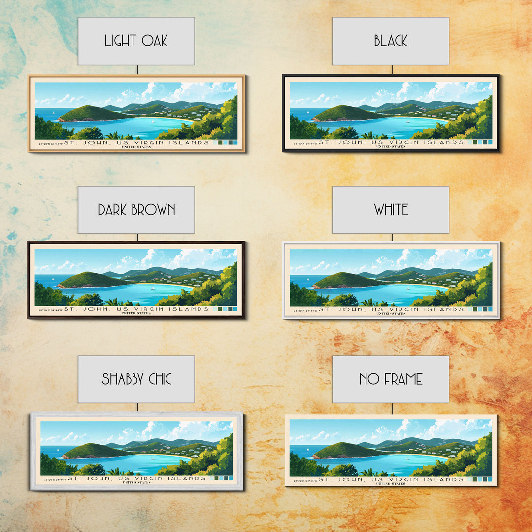 St. John, US Virgin Islands, United States Panoramic Beach Print, Vacation Gift, United States Wall Art, Framed Canvas Print, Framed Beach Painting