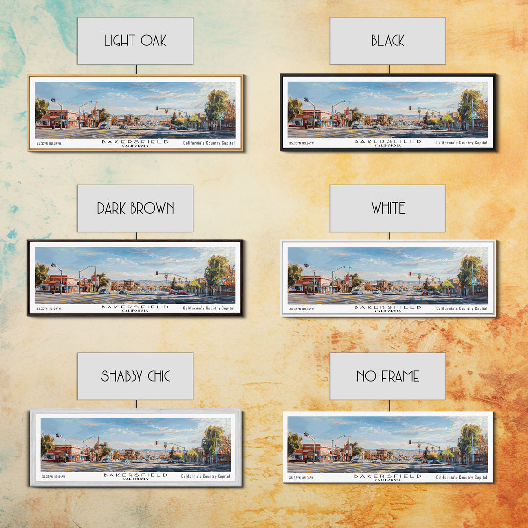 Bakersfield California Panoramic Painting, Watercolor Framed Canvas Print, Scenic City Art, Travel Poster, Home Decor, Wall Hanging, Gift Idea