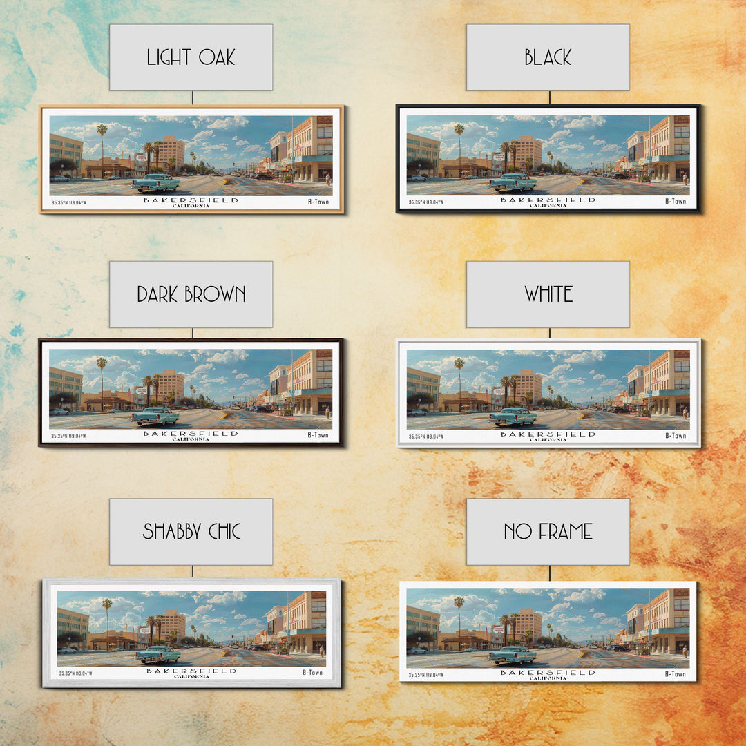Bakersfield California Panoramic Watercolor Painting, Framed Canvas Print, Scenic City Art, Travel Poster, Wall Decor, Living Room Art, Office Wall Art