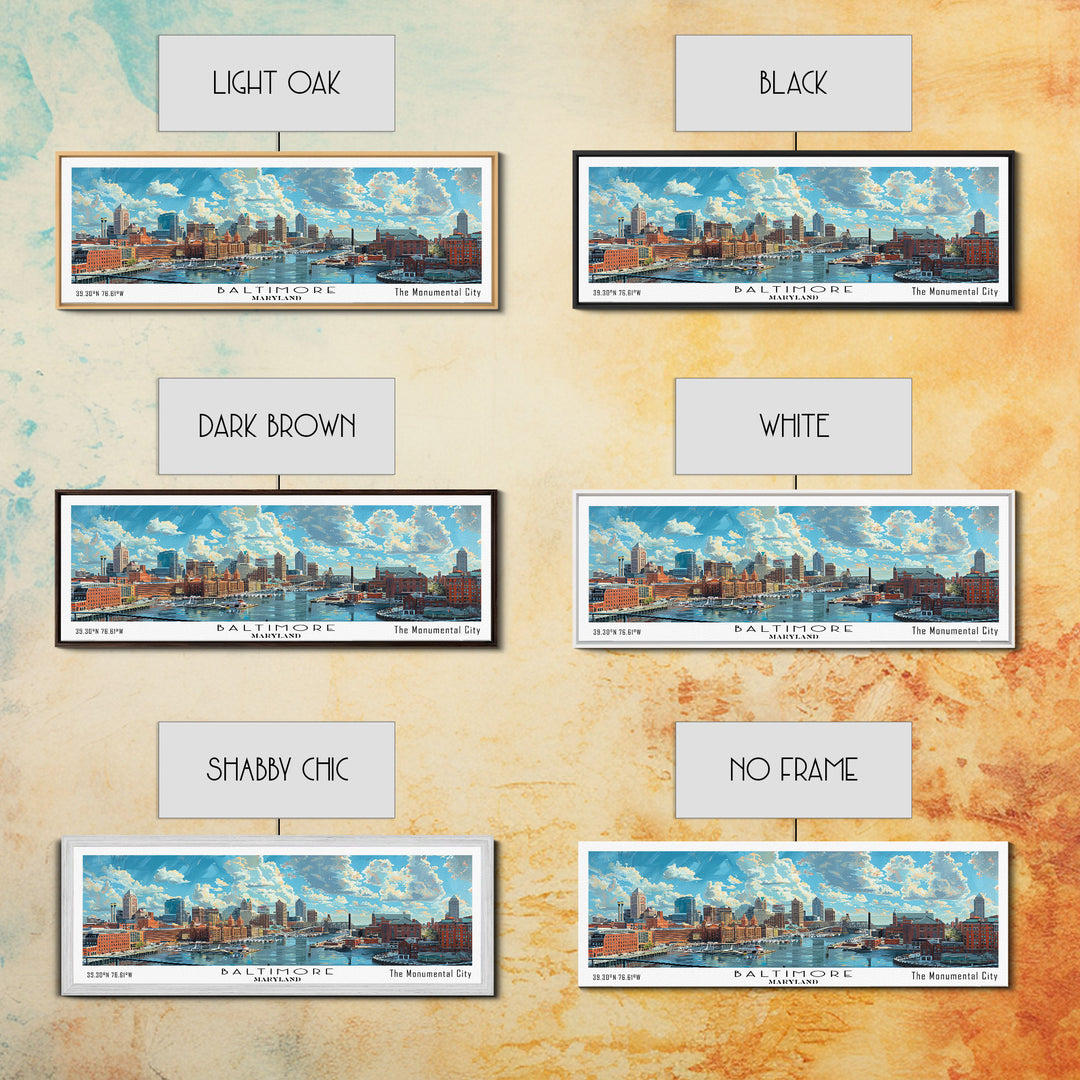 Baltimore Maryland Panoramic Watercolor Painting, Framed Canvas Print, Scenic City Art, Travel Poster, Wall Decor, Living Room Art, Gift Idea