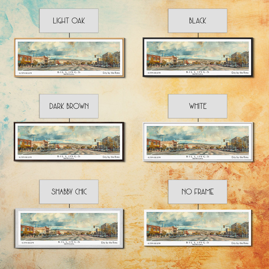 Billings Montana Panoramic Painting, Watercolor Framed Canvas Print, Scenic City Art, Travel Poster, Home Decor, Wall Hanging, Living Room Art