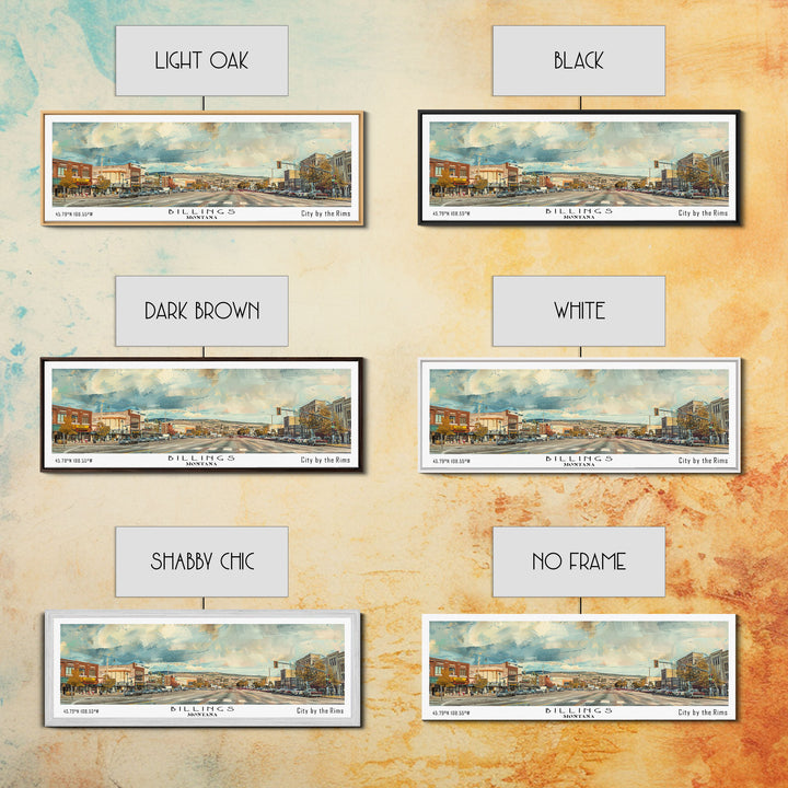 Billings Montana Panoramic Painting, Watercolor Framed Canvas Print, Scenic City Art, Travel Poster, Home Decor, Wall Hanging, Living Room Art