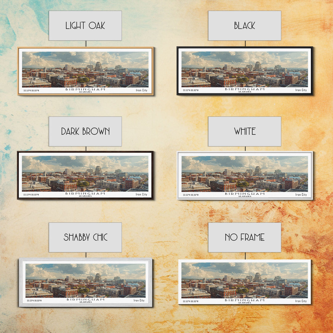 Birmingham Alabama Panoramic Painting, Watercolor Framed Canvas Print, Scenic City Art, Travel Poster, Wall Decor, Living Room Art, Gift Idea