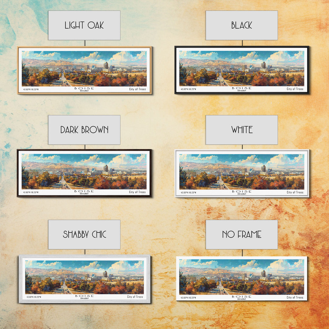 Boise Idaho Panoramic Watercolor Painting, Framed Canvas Print, Scenic City Art, Travel Poster, Wall Decor, Living Room Art, Gift Idea