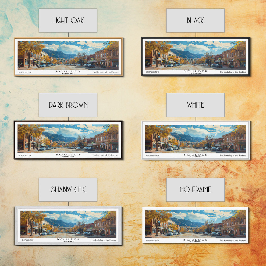 Boulder Colorado Panoramic Painting, Watercolor Framed Canvas Print, Scenic City Art, Travel Poster, Wall Decor, Living Room Art, Gift Idea
