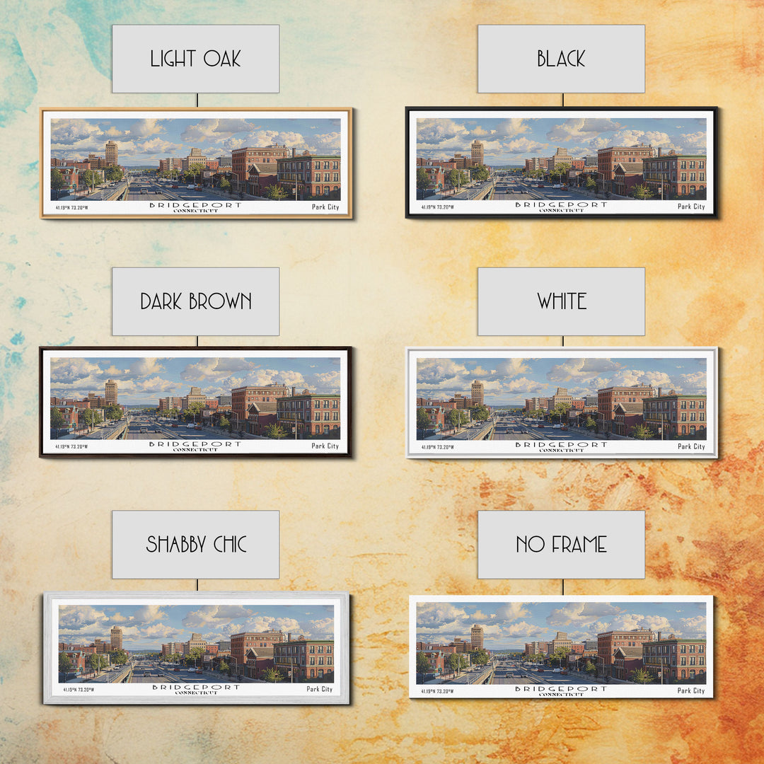 Bridgeport Connecticut Panoramic Painting, Watercolor Framed Canvas Print, Scenic City Art, Travel Poster, Home Decor, Wall Art, Office Wall Art