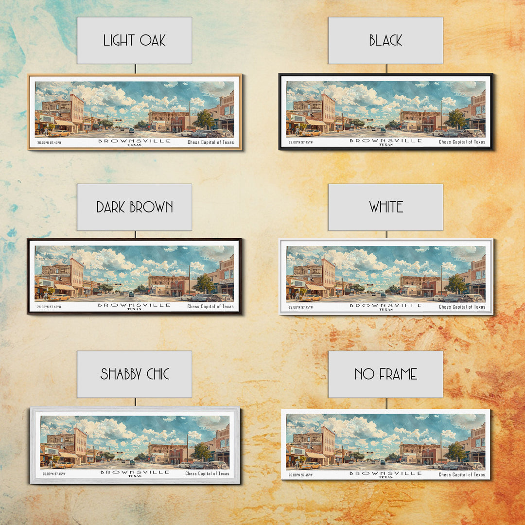 Brownsville Texas Panoramic Painting, Watercolor Framed Canvas Print, Scenic City Art, Travel Poster, Wall Decor, Living Room Art, Gift Idea