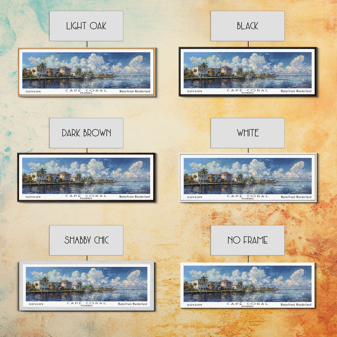 Cape Coral Florida Panoramic Watercolor Painting Framed Canvas Print, Travel Poster Art, Coastal Cityscape, Living Room Decor, Wall Hanging, Office Art, Unique Gift Idea