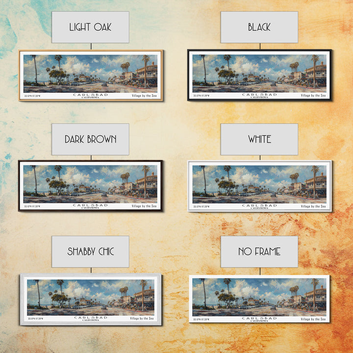 Carlsbad California Panoramic Watercolor Style Framed Canvas Print, Coastal Travel Poster, Home Decor, Picturesque Seascape, Office Wall Art, Living Room Decoration, Unique Gift Idea