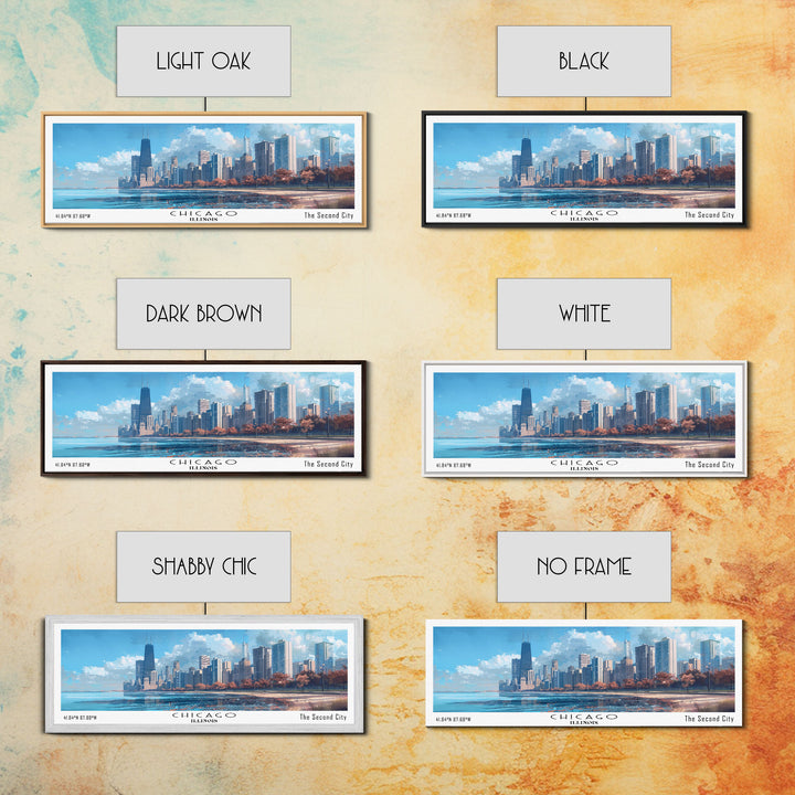 Chicago Illinois Panoramic Watercolor Painting Framed Canvas Print, Travel Poster Art, Urban Landscape, Bedroom Wall Art, Living Room Decoration, Office Wall Art, Windy City Gift