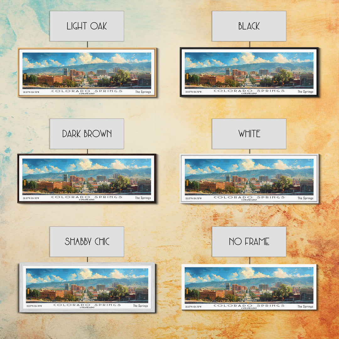 Colorado Springs Colorado Panoramic Watercolor Painting Framed Canvas Print, Travel Poster Art, Mountain Landscape, Home Decor, Bedroom Wall Art, Office Decoration, Colorado-Themed Gift