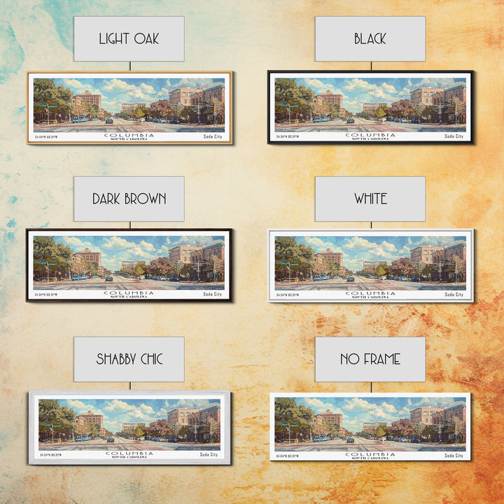 Columbia South Carolina Panoramic Watercolor Painting Framed Canvas Print, Travel Poster Art, Urban Cityscape, Living Room Decor, Wall Hanging, Office Art, Southern Charm Gift
