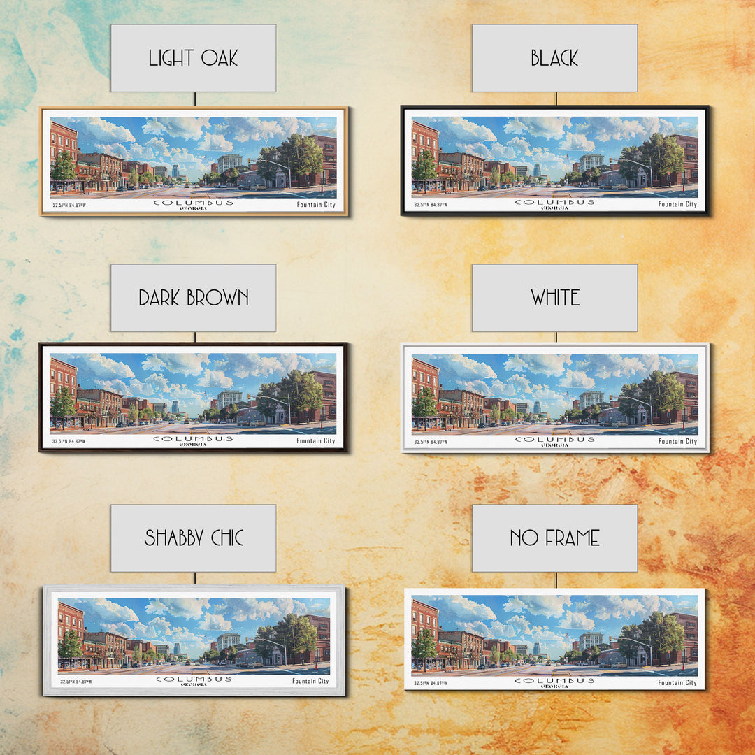 Columbus Georgia Panoramic Watercolor Painting Framed Canvas Print, Travel Poster Art, Picturesque Landscape, Home Decor, Living Room Wall Art, Office Decoration, Unique Travel Gift