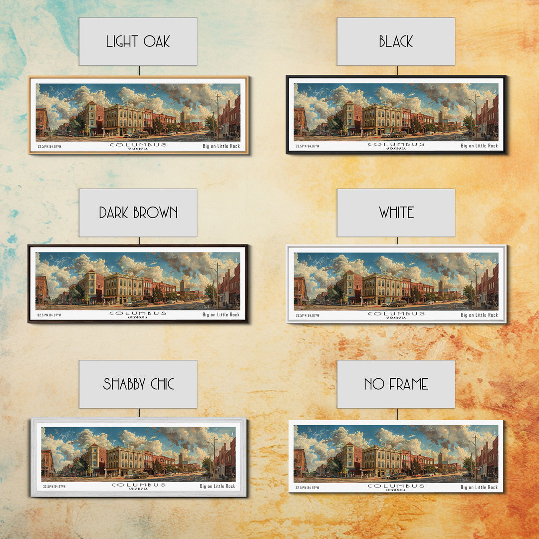 Columbus Georgia Panoramic Watercolor Painting Framed Canvas Print, Travel Poster Art, Urban Landscape, Bedroom Wall Art, Living Room Decoration, Office Wall Art, Georgia-Themed Gift