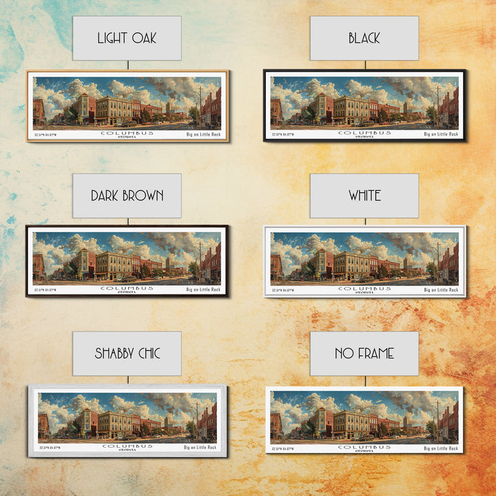 Columbus Georgia Panoramic Watercolor Painting Framed Canvas Print, Travel Poster Art, Urban Landscape, Bedroom Wall Art, Living Room Decoration, Office Wall Art, Georgia-Themed Gift