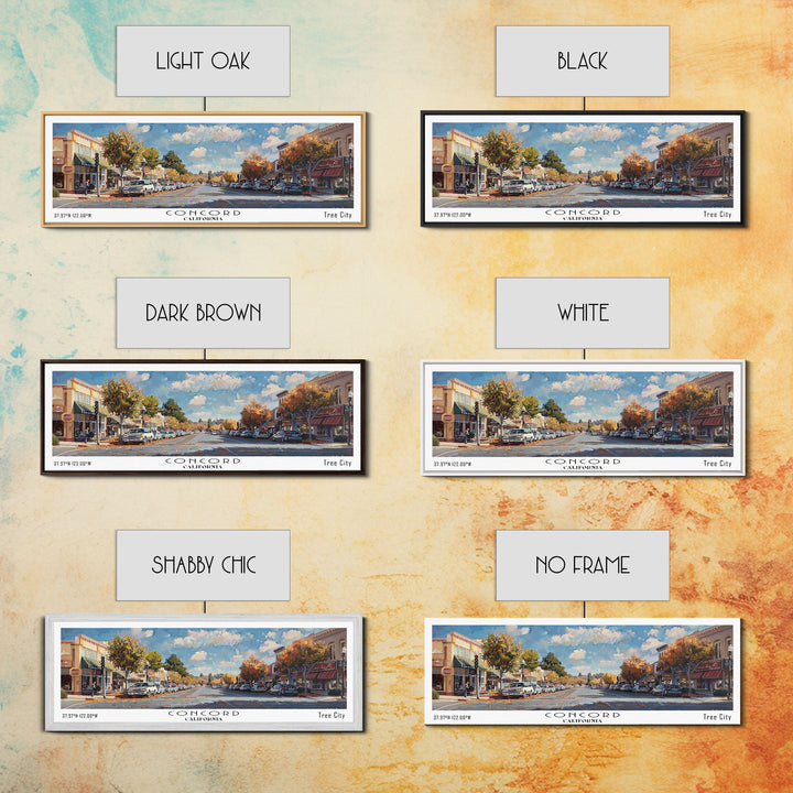 Concord California Panoramic Watercolor Painting Framed Canvas Print, Travel Poster Art, Picturesque Landscape, Living Room Decor, Wall Art, Office Decoration, Unique Travel Gift