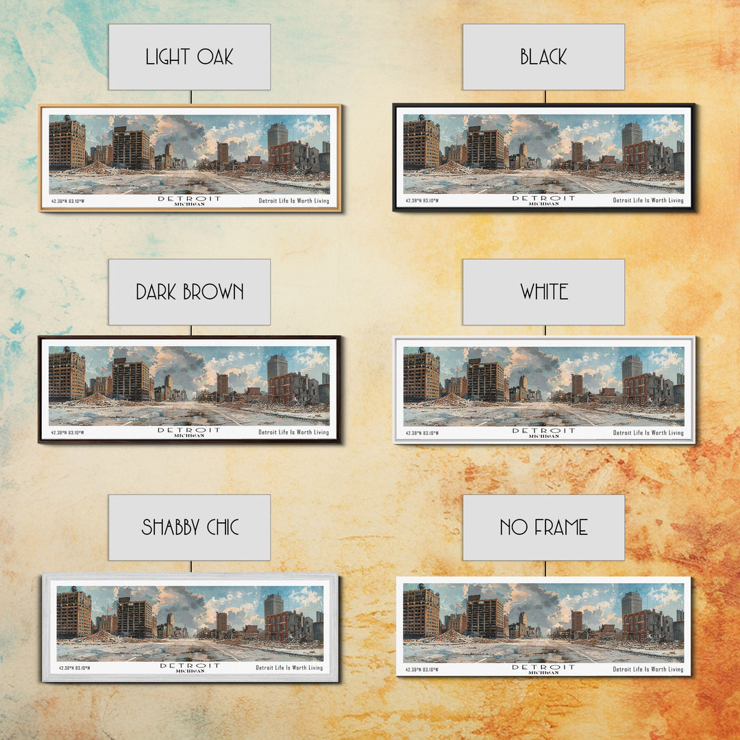 Detroit Michigan Panoramic Watercolor Painting, Scenic Framed Canvas Print, Urban Wall Art for Living Room, Travel Poster, Home Decor, City Gift Idea