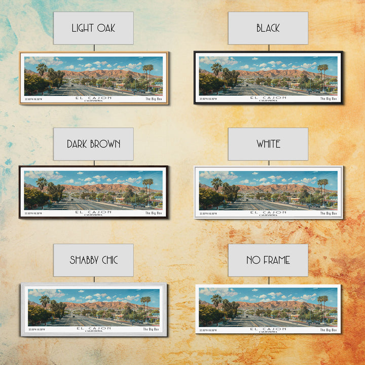 El Cajon California Panoramic Watercolor Painting, Scenic Framed Canvas Print, Urban Wall Art for Office, Travel Decor, City Print, Gift Idea