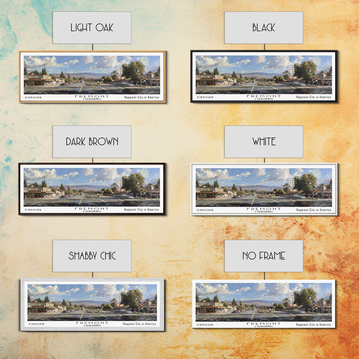 Fremont California Panoramic Watercolor Painting, Scenic Framed Canvas Print, Urban Wall Art for Office, Travel Poster, Home Decor, City Gift Idea