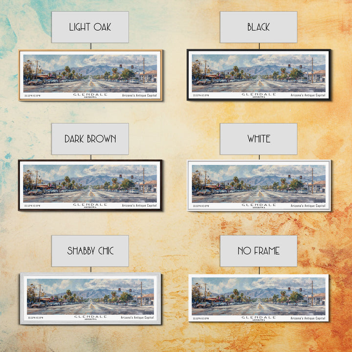 Glendale Arizona Panoramic Watercolor Painting, Urban Framed Canvas Print, Cityscape Wall Art for Office, Travel Decor, Home Gift Idea