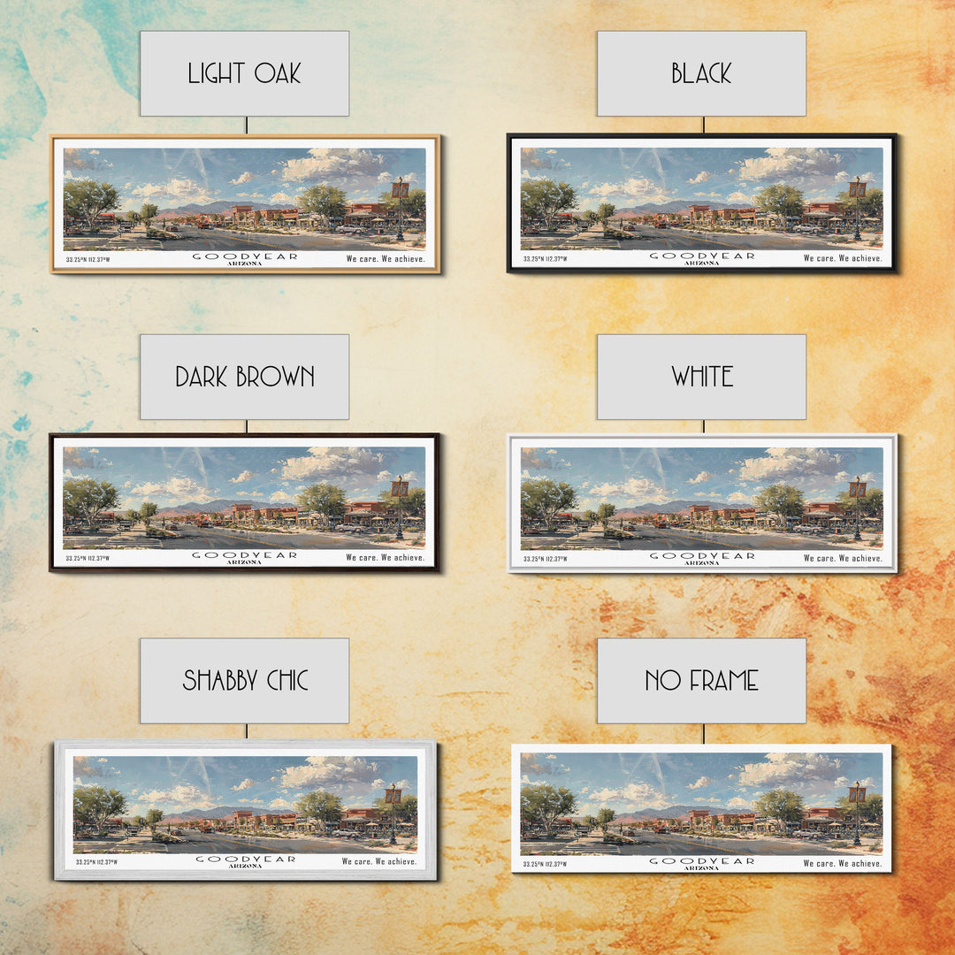 Goodyear Arizona Panoramic Watercolor Painting, Urban Framed Canvas Print, Cityscape Wall Art for Office, Travel Decor, Home Gift Idea