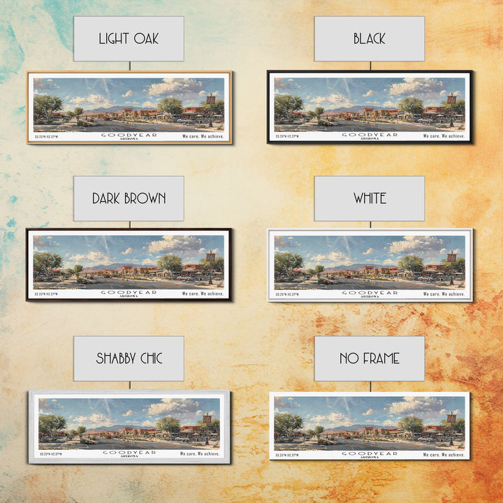 Goodyear Arizona Panoramic Watercolor Painting, Urban Framed Canvas Print, Cityscape Wall Art for Office, Travel Decor, Home Gift Idea