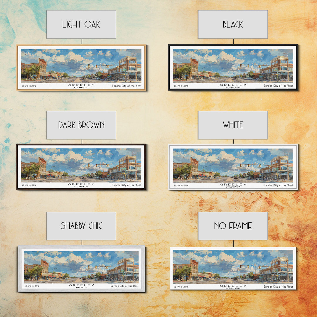 Greeley Colorado Panoramic Watercolor Painting, Urban Framed Canvas Print, Cityscape Wall Art for Living Room, Travel Poster, Home Decor, City Gift Idea