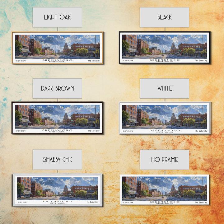 Greensboro North Carolina Panoramic Watercolor Painting, Urban Framed Canvas Print, Cityscape Wall Art for Living Room, Travel Poster, Home Decor, City Gift Idea