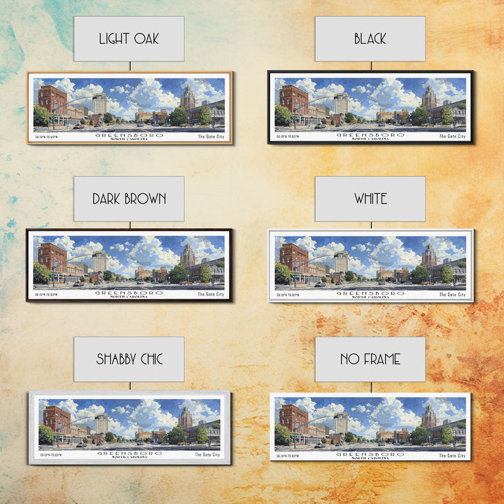 Greensboro North Carolina Panoramic Watercolor Painting, Urban Framed Canvas Print, Cityscape Wall Art for Office, Travel Decor, Home Gift Idea
